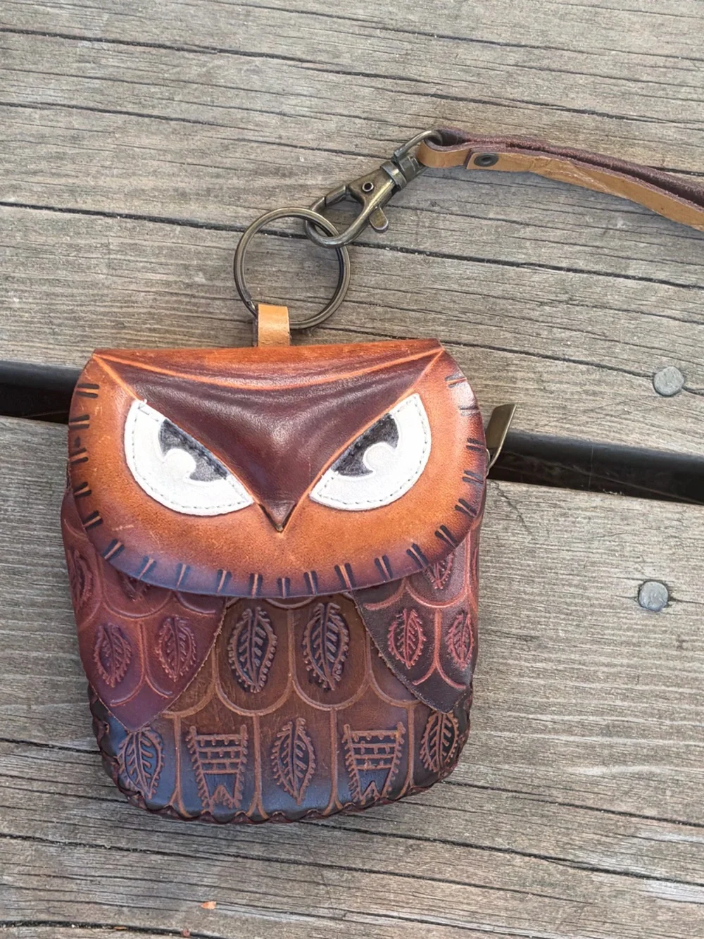 Hand Crafted owl wristlet